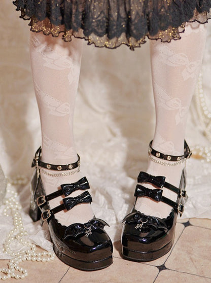 Patent Leather Double Ribbon Lolita Shoes