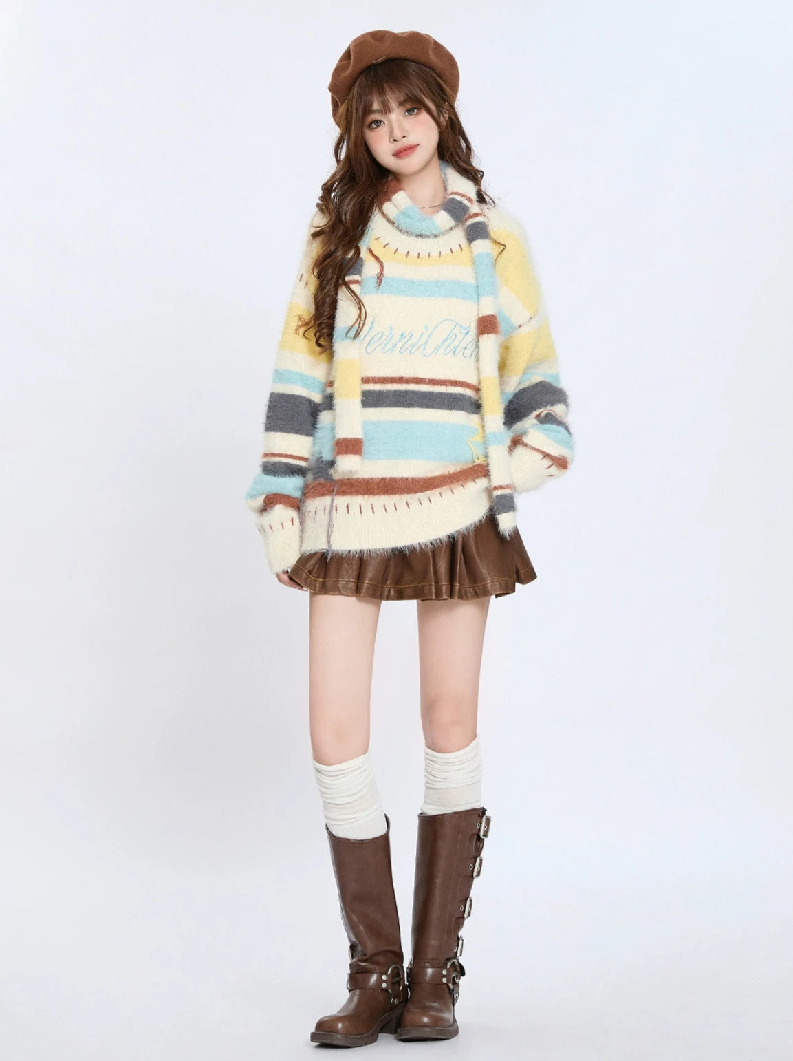 American Retro Star Stripe Loose Scarf & Sweater Knit