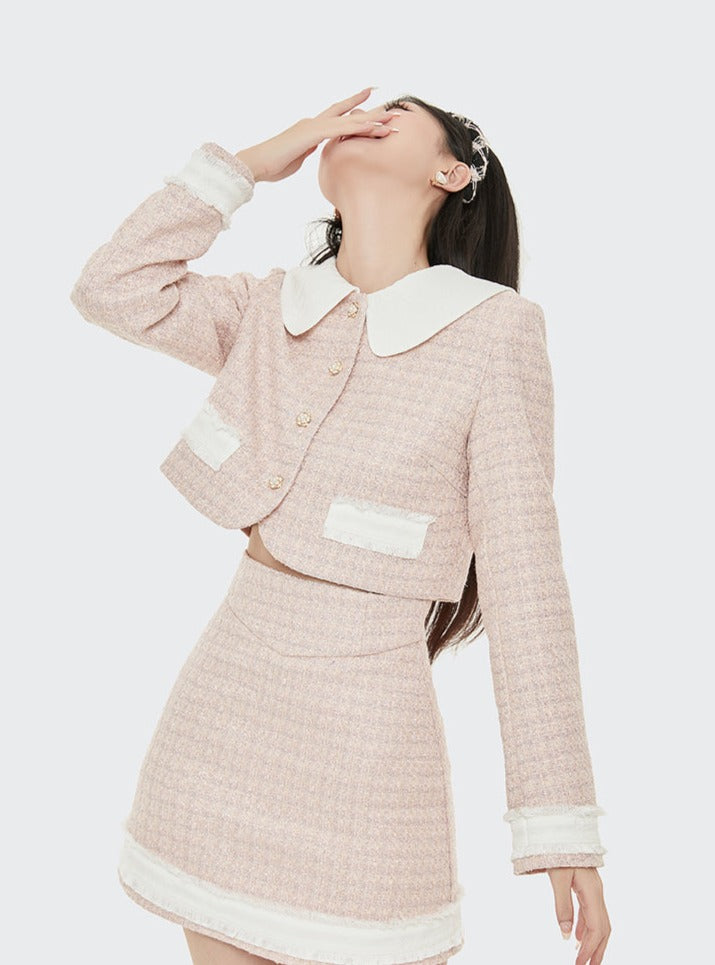 Milk Sweat short jacket + high waist A line skirt