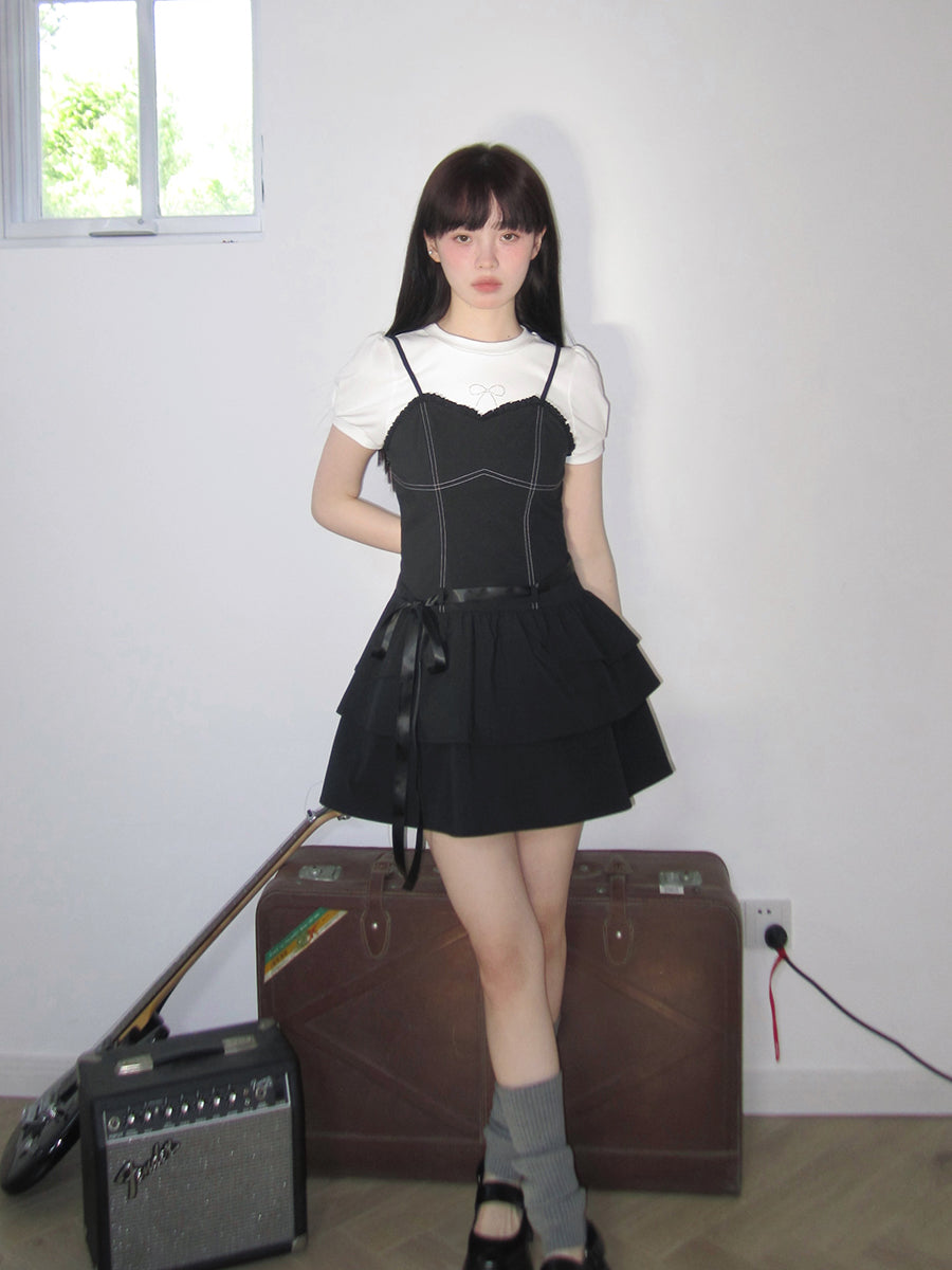 Ribbon frill suspender dress