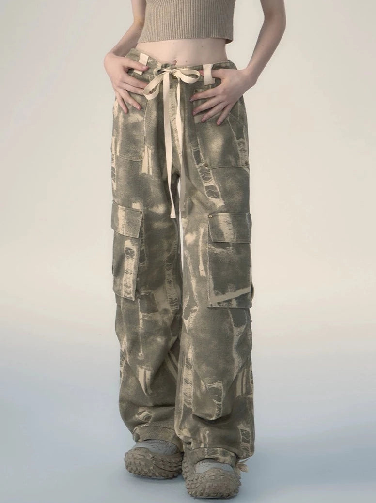 American Street Lace Apple Loose Camouflage Pants