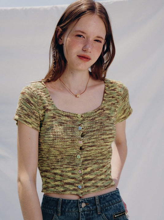 フレンチスクエアカラーアメリカンニット