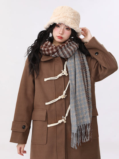 Strap retro high-end mid-length wool coat