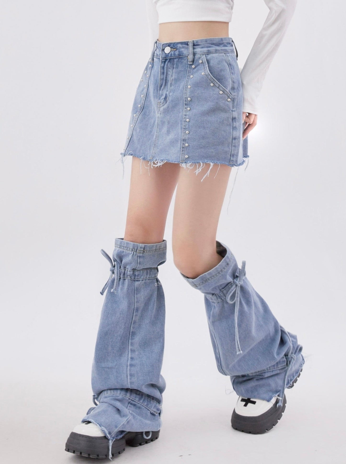 Denim short skirt leg set