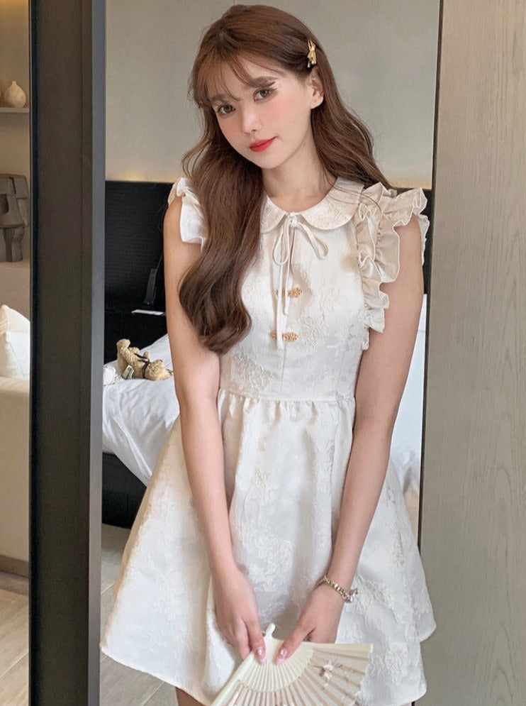 Emboss flilled sleeveless doll color printhes cheongdress