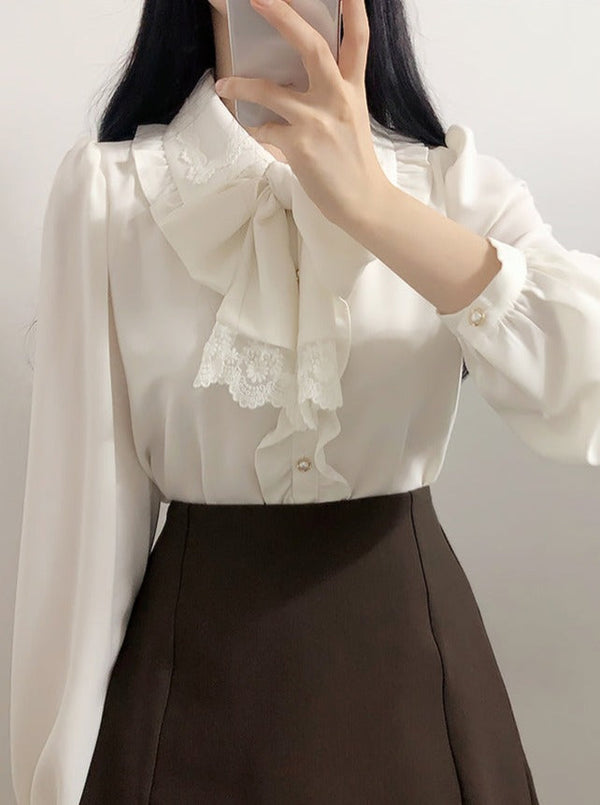 Fairy design color blouse with lace ribbon