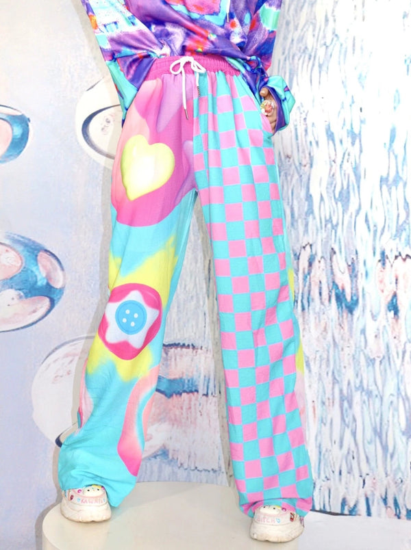 ポップアシメルーズカジュアルワイドレッグパンツ