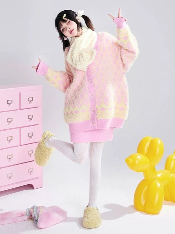 Pastel Design Knit Cardigan