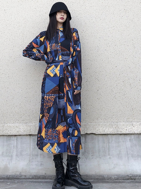 Asymmetrical Printed Shirt Dress