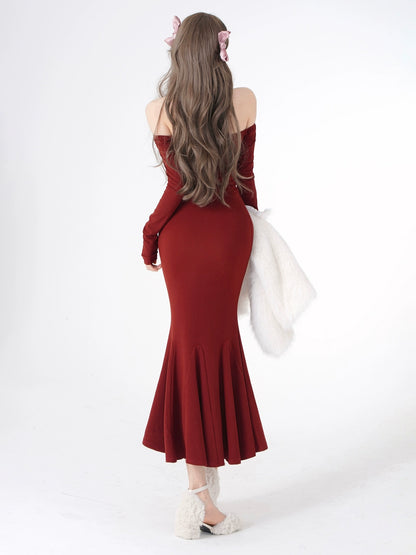 One-Shoulder Beauty S Curve Slim Ribbon Dress [Reserviertes Produkt].