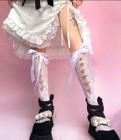 Rose Ribbon Lace Lolita High Socks