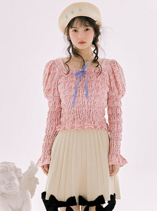 Butterfly Pin Cusque Air Neck Puff Sleeves Tops