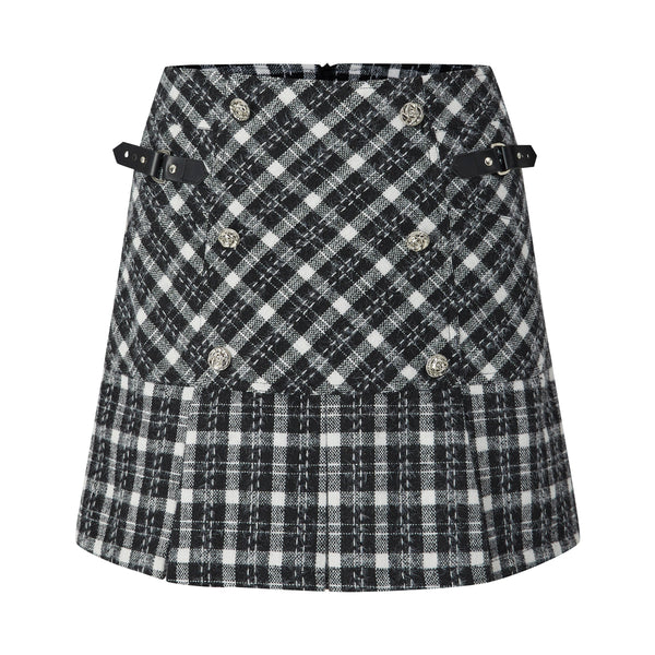 Belt check plain wool a line half skirt