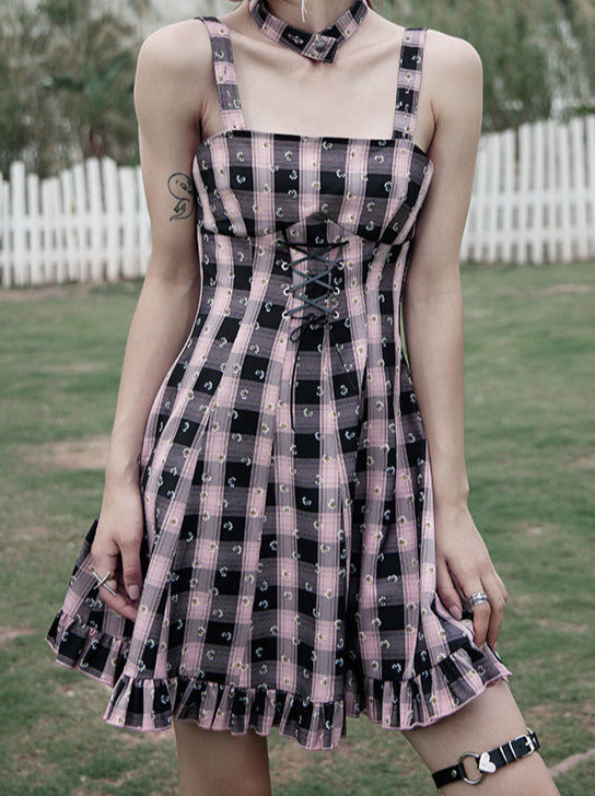 Check Choker Girly Bustier Dress