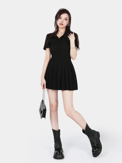 Polo collar pleated switching dress tennis girl