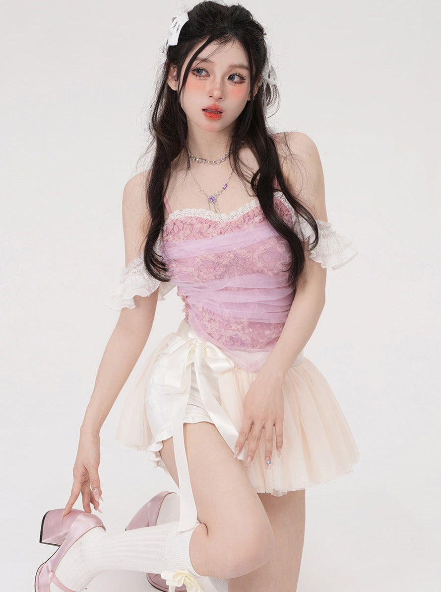 Balletian pink sling lace camisole