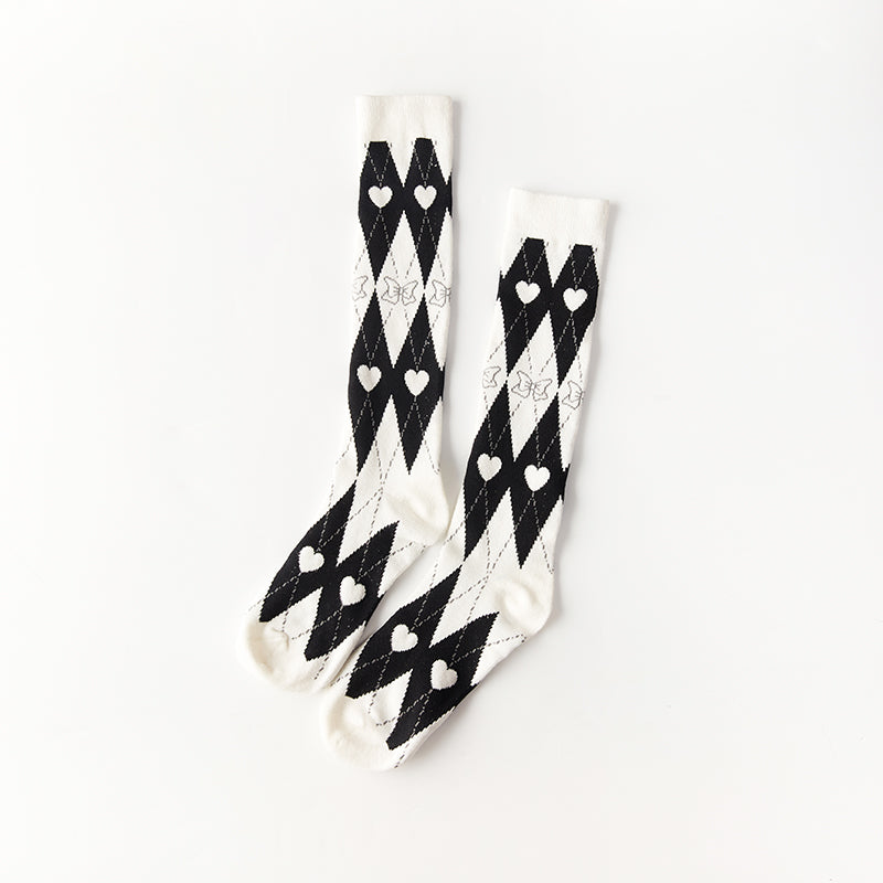 Heart Monochrome Diamond Design Socks