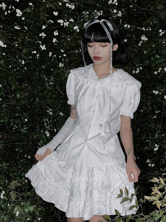 Frill White Doll Collar Cake Skirt Setup