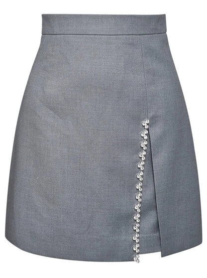 High Waist Slim Slit Rhinestone Tight Skirt