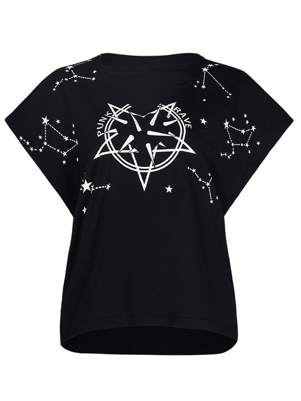Punk Star V Neck Chain French Sleeve T-shirt