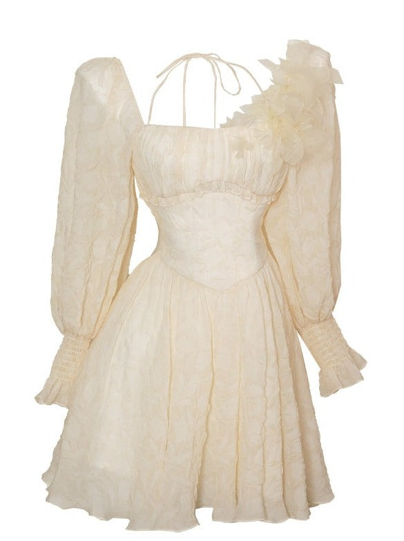 French Square Ralantan Three Sleeve Flower One Piece