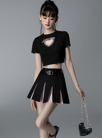 Pink BLACK pleated skirt