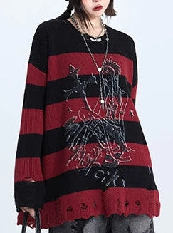 American Street Loose Striped Whole Knit Sweater