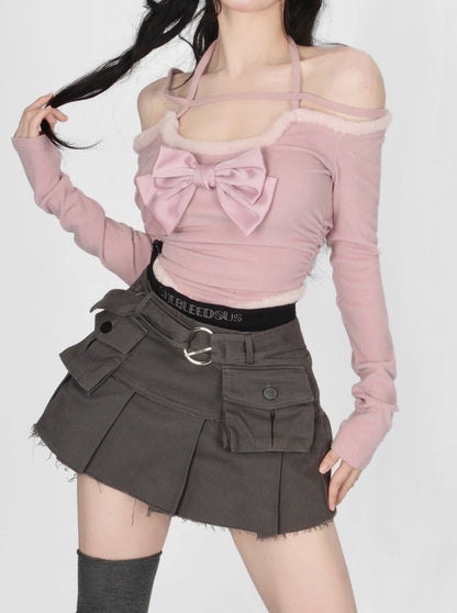 Neck Strap One Shoulder Ribbon Tops