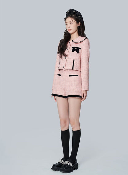 Ribbon tweed jacket + shorts