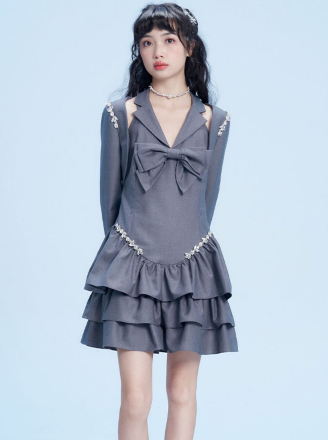 Ribbon Frill One Piece + Bijou Short Jacket