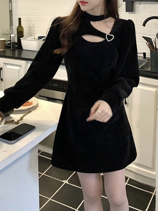 Asymmetrical Cut Neck Pearl Heart Dress