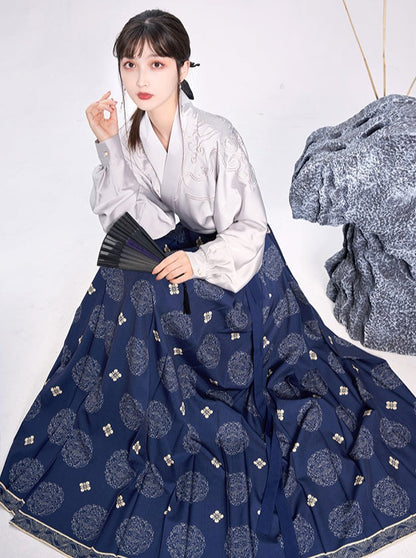 日式图案中式上衣 + 复古长裙