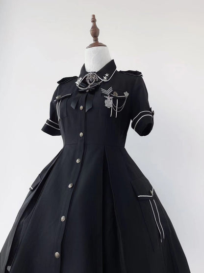 [Military Uniform] Front Button Army Taste Split Dress 