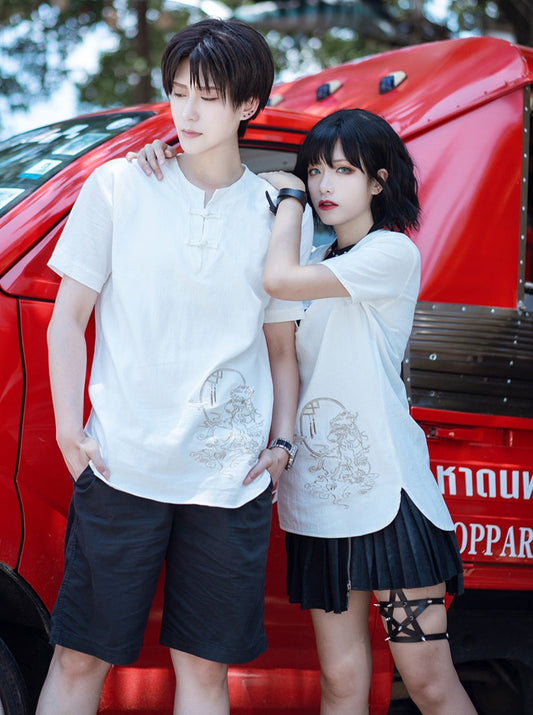 Summer Unisex Cotton Linen Mode China T-shirt