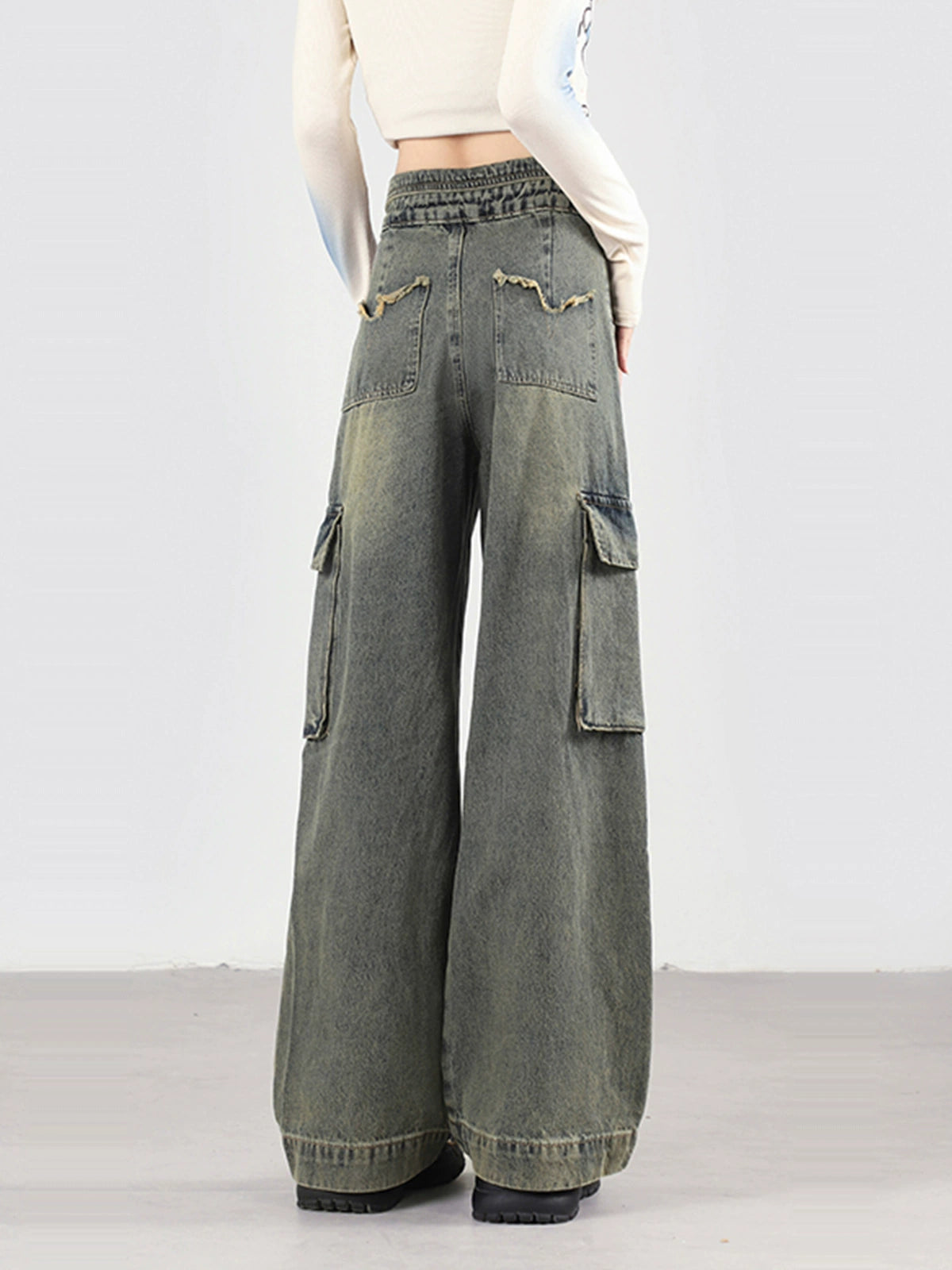 American Retro Straight Slimming Cuff Wide Leg Jeans