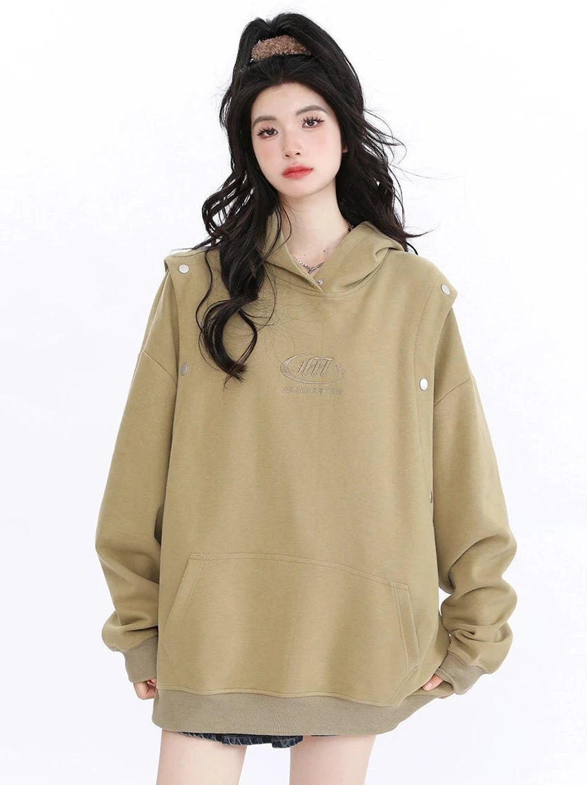 Faux Two Piece Hooded Sweatshirt Loose Couple Pullover Hoodie