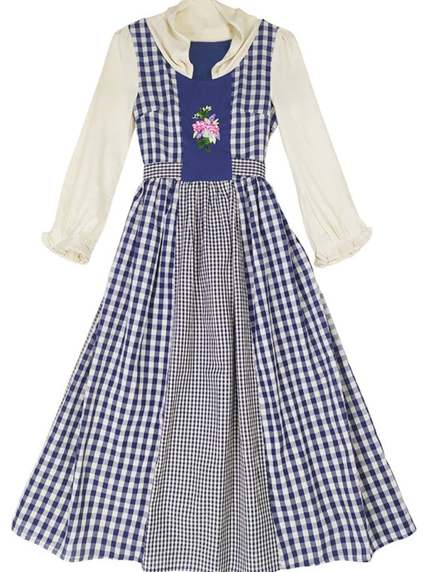 ギンガムチェックフラワーレトロカントリーワンピース