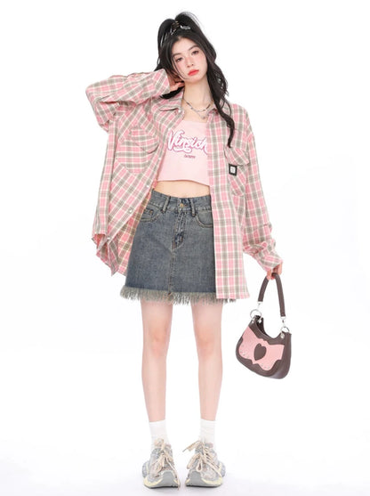 Retro Check Loose Shirt Jacket