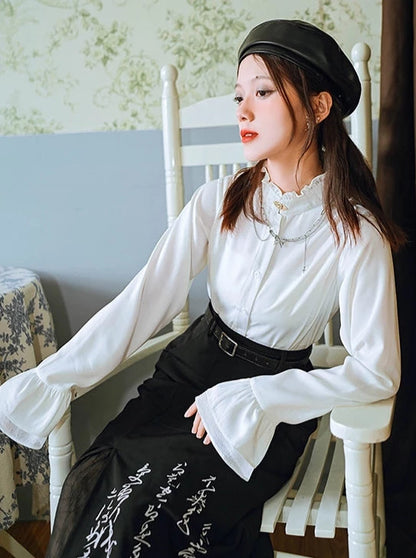 China Retro Girl Lace Stand Collar Shirt