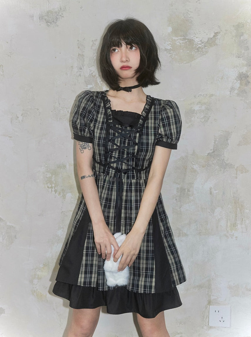 Mine lace up check dress