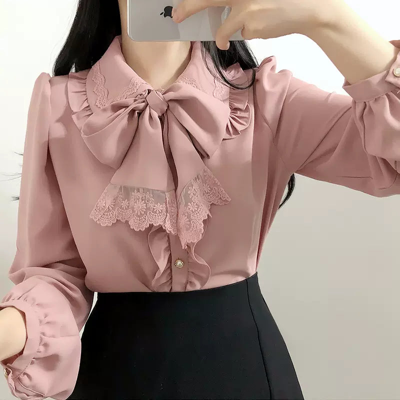 Fairy design color blouse with lace ribbon