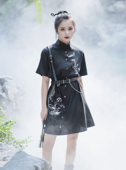 Dragon Design Mode Slim Shirt Dress