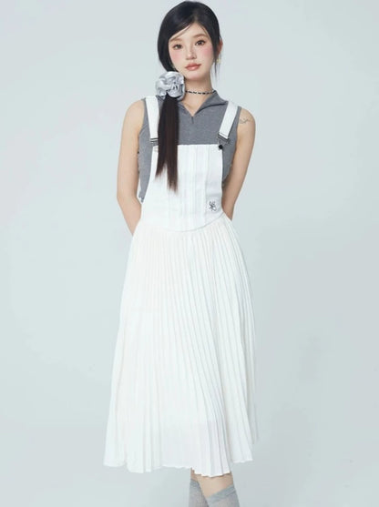 Pleated Logo Suspender Skirt