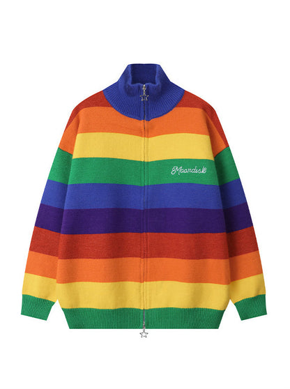 Rainbow Stripe Barbie Girl Knit Zip Cardigan