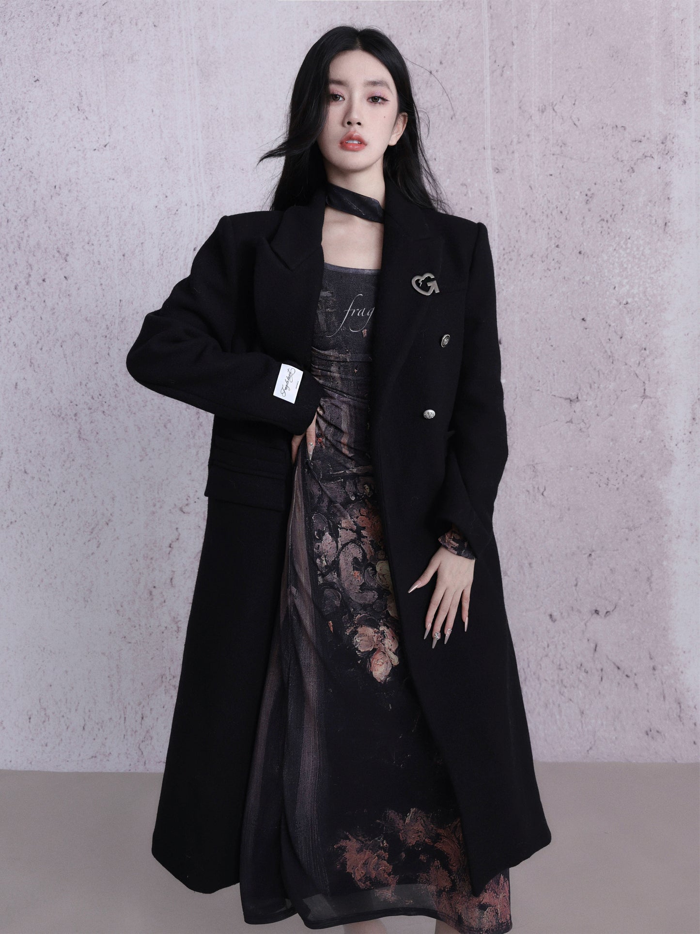 Korean college style wool double breasted long coat