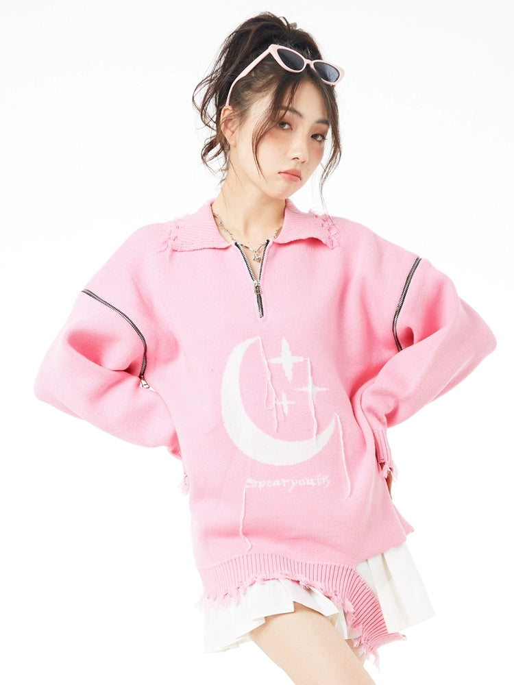 Moon Tassel Zipper Sweater