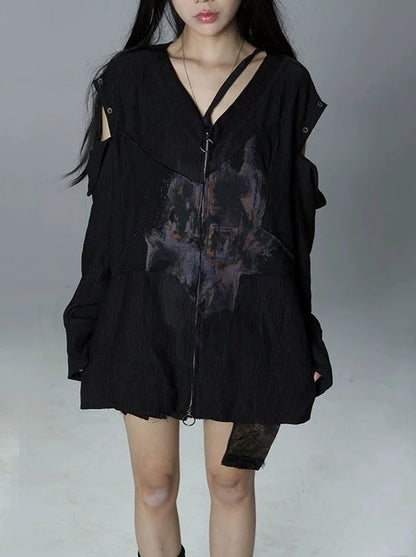 Loose Outerwear Punk Street Middle Tops