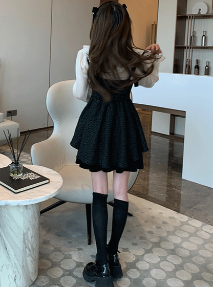 French doll collar lace elegant shirt + skirt