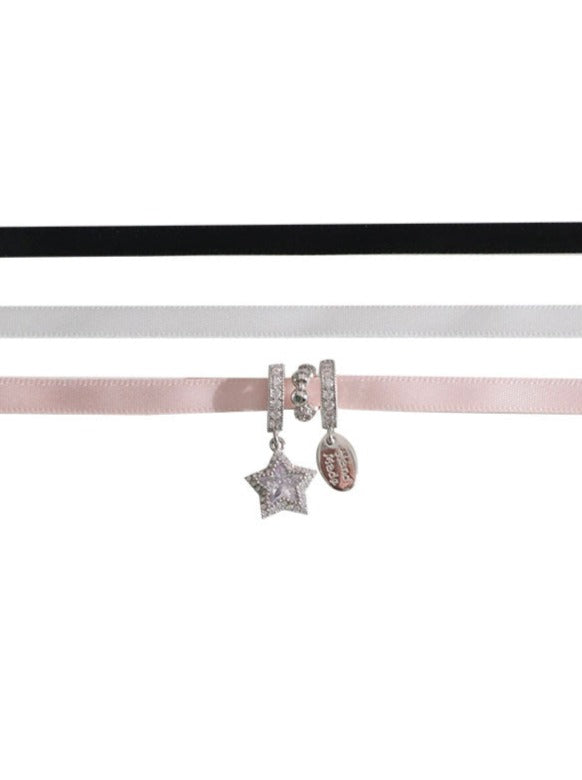 サテンリボン＋ペンダントネックレス