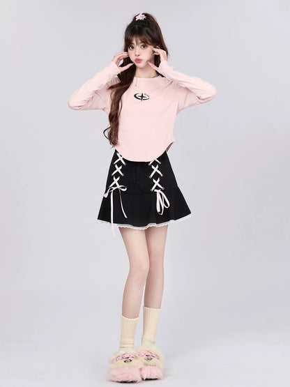 Embroidery Logo Irregular Hem Long T